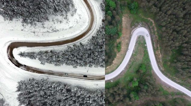 Türkiye'nin farklı coğrafyalarından çekilen kuş bakışı fotoğraflarda hem kış hem de yaz mevsimi aynı karede yansıtıldı.
