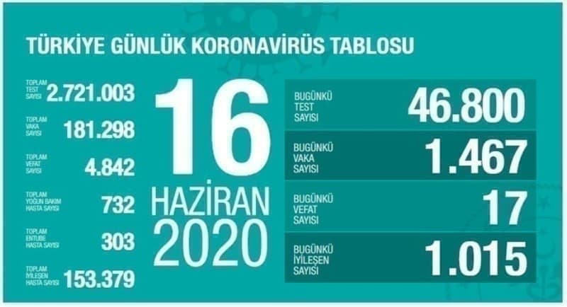 <p>16 Haziran koronavirüs tablosu </p>