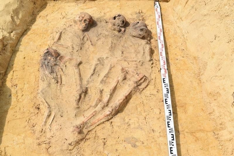 <p>Mezarlıktaki bir başka ilginç bulgu ise, yan yana yerleştirilmiş dört çocuğun bulunmasıydı. Hepsi birbirine yakın yerleştirilmişti ama birbirlerinin üstünde değillerdi. Kafaları aynı yönde bir tarafa yaslanıyordu. Grubun kenarındaki dördüncü çocuk diğerlerinden çok daha gençti.</p>