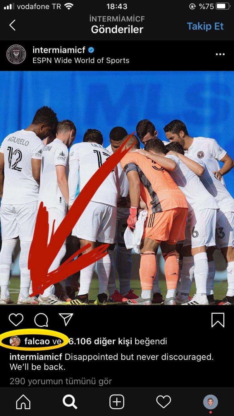 <p>Falcao ge�ti�imiz g�nlerde David Beckham'�n kurdu�u MLS tak�m� Inter Miami'yi Instagram'dan takip etmi�ti.</p>