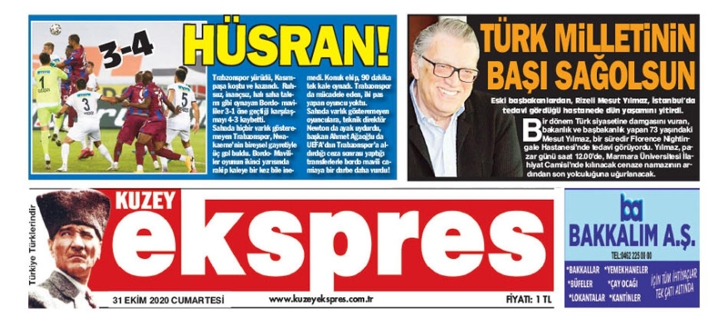 <p><b>Kuzey Ekspres Gazetesi</b> ise “Hüsran’ ifadesini kullandı.</p>