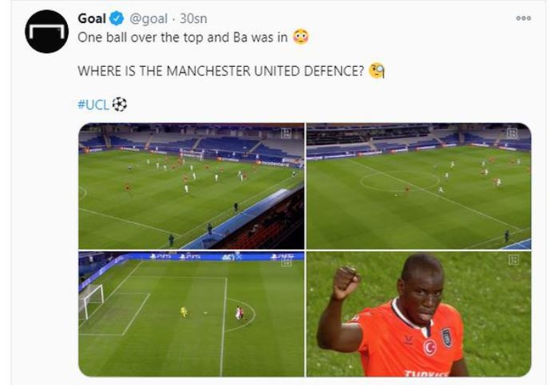 <p>'BR HAVA TOPU VE BA GOL ATTI... <b>MANCHESTER UNITED SAVUNMASI NEREDE?'</b></p><p>Golden nce Baakehir yar alannn ortalarnda bombo top bekleyen Demba Ba'y United savunmasnn unutmas, sosyal medyada da ciddi ekidle tepkilerin olumasna sebep oldu.</p>