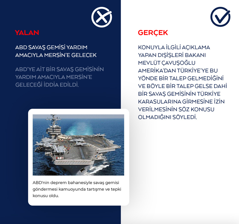 <p>ABD'ye ait bir savaş gemisinin yardım amacıyla Mersin'e geleceği iddia edildi.</p>