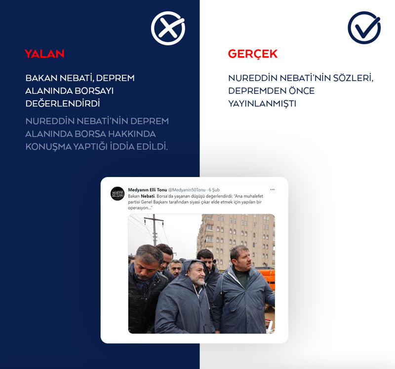 <p>Nureddin Nebati'nin deprem alanında borsa hakkında konuşma yaptığı iddia edildi.</p>