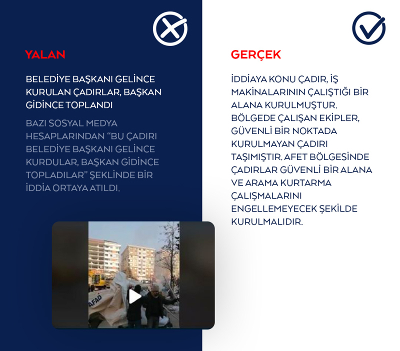 <p>Bazı sosyal medya hesaplarından 'Bu çadırı belediye başkanı gelince kurdular, başkan gidince topladılar' şeklinde bir iddia ortaya atıldı.</p>