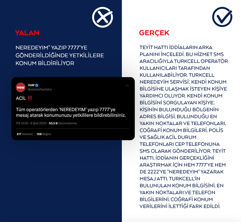 <header><p><strong>'NEREDEYIM' yazıp 7777'ye gönderildiğinde yetkililere konum bildiriliyor iddiası</strong></p></header>