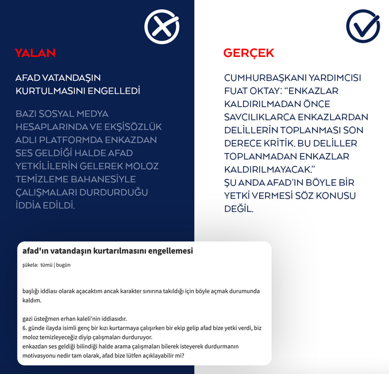 <p>Bazı sosyal medya hesaplarında ve Ekşisözlük adlı platformda enkazdan ses geldiği halde AFAD yetkililerin gelerek moloz temizleme bahanesiyle çalışmaları durdurduğu iddia edildi.</p>