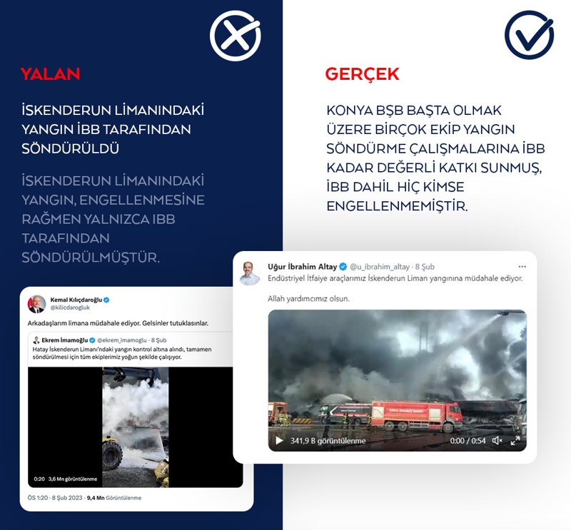 <header><p><strong>İskenderun Limanındaki yangının İBB tarafından söndürüldüğü iddiası</strong></p></header>