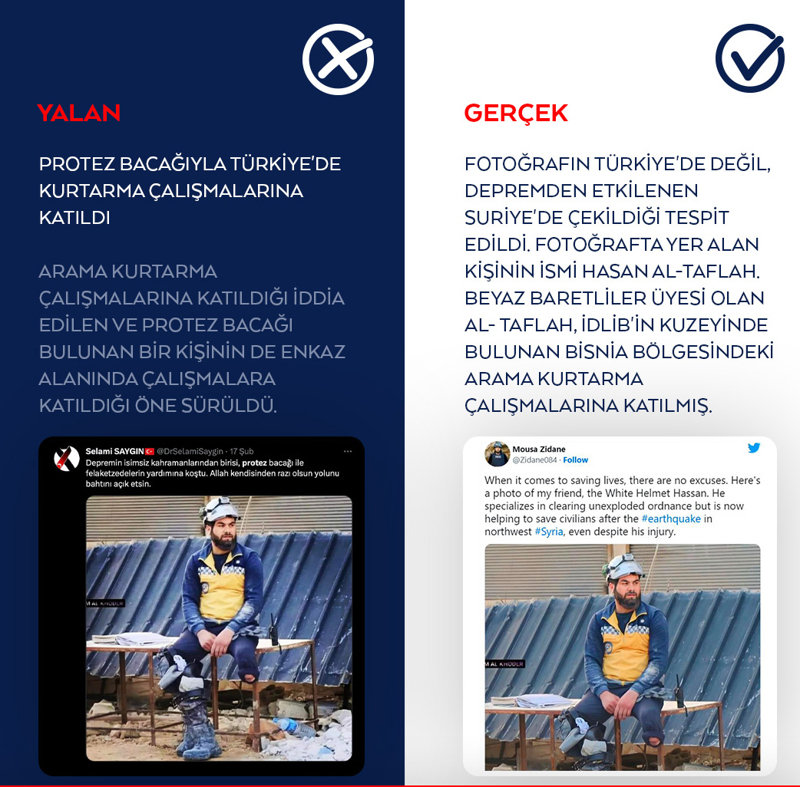 <p>Arama kurtarma çalışmalarına katıldığı iddia edilen ve protez bacağı bulunan bir kişinin de enkaz alanında çalışmalara katıldığı öne sürüldü.</p>