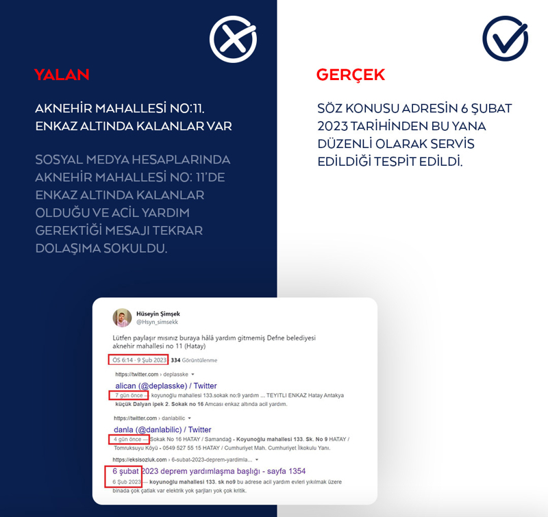 <p>Sosyal medya hesaplarında Aknehir Mahallesi No: 11'de enkaz altında kalanlar olduğu ve acil yardım gerektiği mesajı tekrar dolaşıma sokuldu.</p>