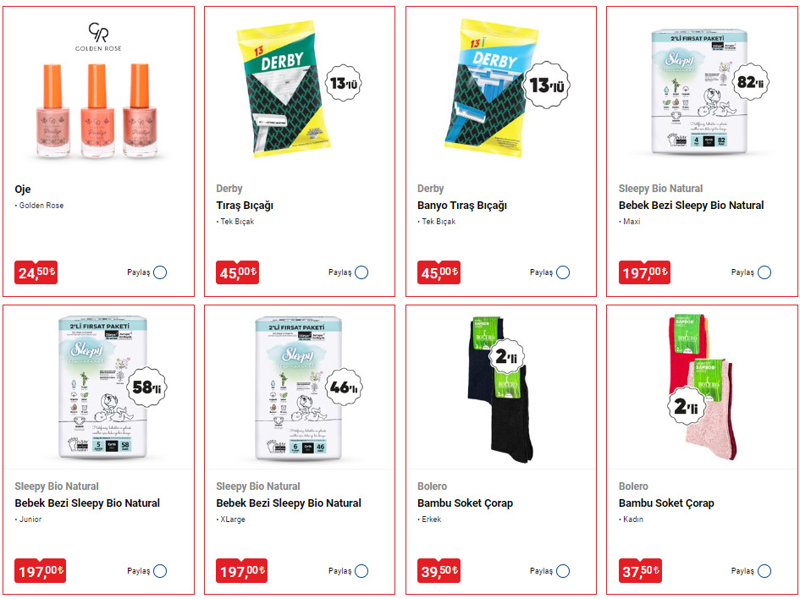 <p>BM aktel katalou rnlerinin devamnda; Ziaja Yz Temizleme Jeli +Tonik Seti 125 TL, Oral-B 4'l Yedek Balk Cross Action 259 TL, Domestos 1500 ml Yzey Temizleyici 32,50 TL, Oral-B arjl Di Fras 499 TL, Bolero 2'li Organik Bebek orab 29,50 TL, Golden Rose Maskara 64,50 TL, Golden Rose Lip Gloss 58,50 TL, Angie ve R95 100 ml Parfm 89 TL,TL fiyattan sata sunulacak.</p>