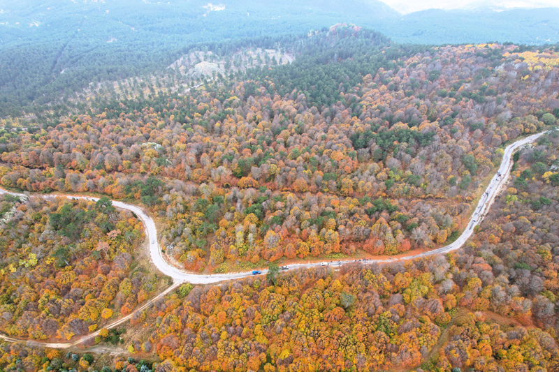 <p>Bu mevsimde doğa yürüyüşü yapmak isteyenlerin de uğrak noktalarından olan Ulus Dağı, dronla görüntülendi.</p>