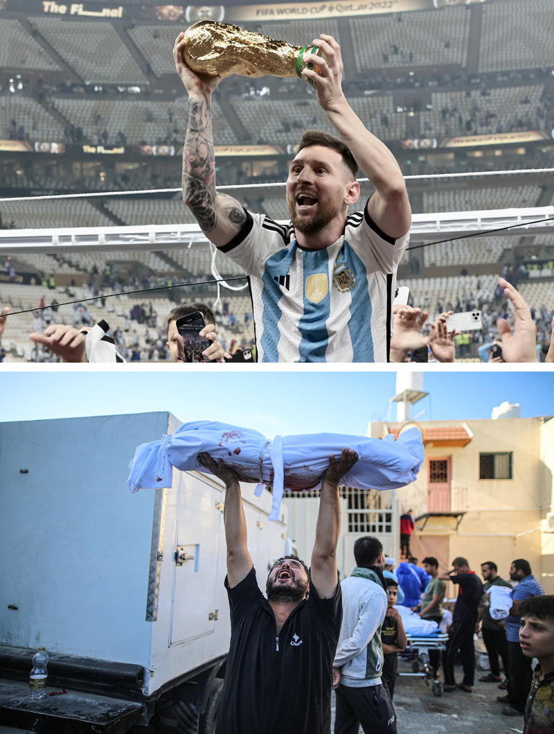 <p>2022 FIFA Dünya Kupası final maçında Fransa'yı penaltı atışlarında mağlup eden Arjantin, Dünya Kupası'nın sahibi oldu. Maç sonrası düzenlenen kupa töreninde Arjantin oyuncusu Lionel Messi'ye Adidas Altın Top ödülü takdim edildi (üstte).<br><br>İsrail ordusunun Gazze Şeridi'ne yönelik havadan, denizden ve karadan düzenlediği saldırılarda hayatını kaybedenlerin naaşları, yakınları tarafından cenaze namazı kılınıp toprağa verilmek üzere Gazze'nin Deyr Belah kentindeki Aksa Şehitleri Hastanesi morgundan teslim alındı (altta). </p>