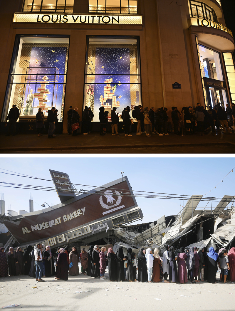 <p>Fransa'da yaklaşan yılbaşı ve Noel dolayısıyla başkent Paris sokakları ve mağaza vitrinleri ışıklı dekorlarla süslendi (üstte). <br><br>İsrail ordusunun Gazze Şeridi'ne yönelik havadan, denizden ve karadan düzenlediği saldırılar nedeniyle kentte gıda sıkıntısı yaşanıyor. Nasirat Mülteci Kampı'ndaki bir ekmek fırını, daha önce vurulmasına rağmen hala kısmen çalışmayı sürdürüyor. Bölgede çalışan tek fırın olması nedeniyle Gazzeliler, ekmek alabilmek için uzun kuyruklar oluşturdu.</p>