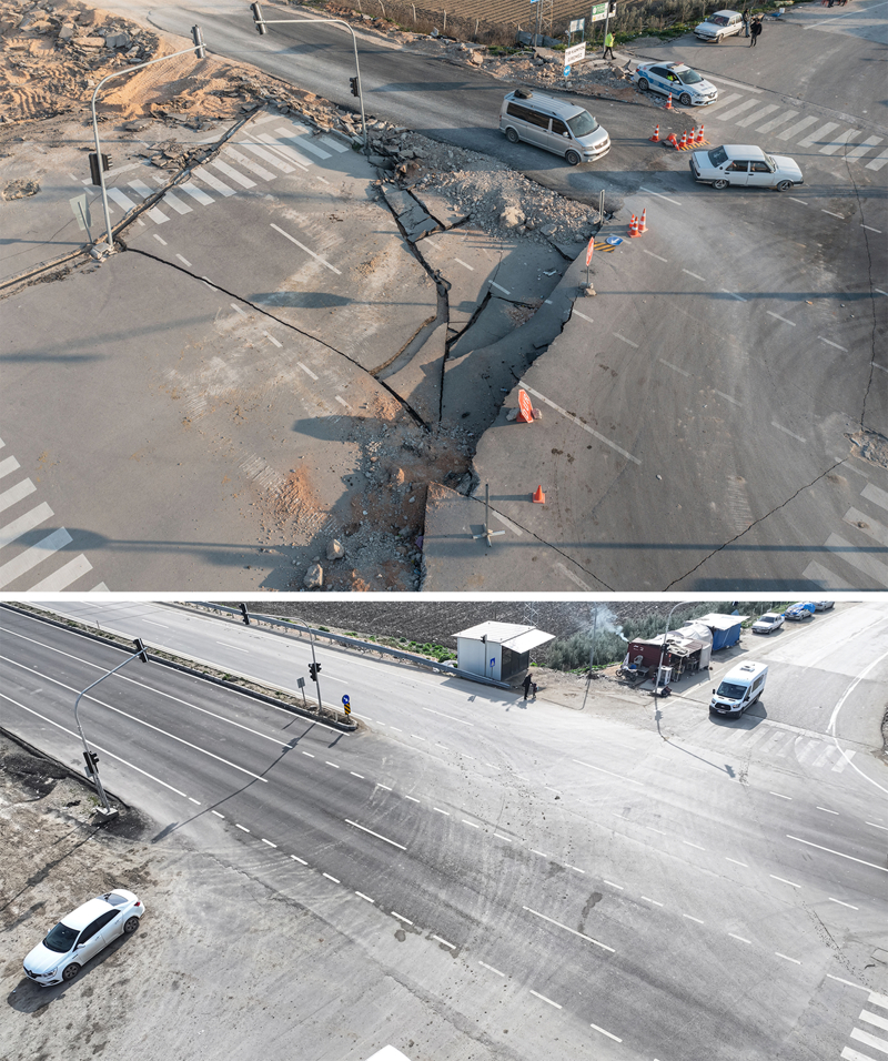 <p>Deprem sabah� derin yar�klar olu�an Antakya-Reyhanl� kara yolunun Demirk�pr� mevkisindeki b�l�m� de 3 y�l sonra kullan�labilir durumdaki haliyle kaydedildi.</p>