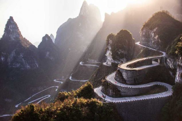Winding road, Hunan province, China     