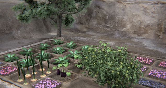 Kaya iine oyulmu bir mezarn giriinde yer alan  metreye iki metrelik bahe, 30 santimetrekarelik kafesli blmelerden oluuyor. Her bir  blmeye mezarda yatacak kiinin vasiyeti zerine, sembolik anlam olan aa ve bitkiler ekilmi. 