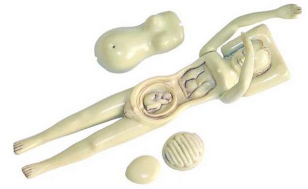 Oyuncak bebek Korku filmlerinden f�rlam��a benzeyen bu profesyonelce haz�rlanm�� maket, Katolik �lkelerdeki doktorlar�n en b�y�k yard�mc�s�yd�. Kad�n doktor bulunmad��� i�in, kad�n hastalarla da ilgilenmek zorunda kalan erkek doktorlar, kad�n hastalar�ndan a�r�yan yerlerini bu maketleri kullanarak g�stermelerini istiyordu.     