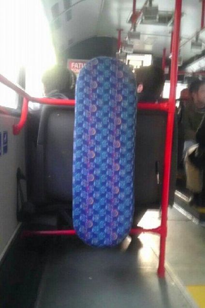 Belediye otobslerindeki t masasna benzeyen bu tuhaf tahta, engelli insanlarn rahat seyahat etmesi iin tasarlanmtr.      