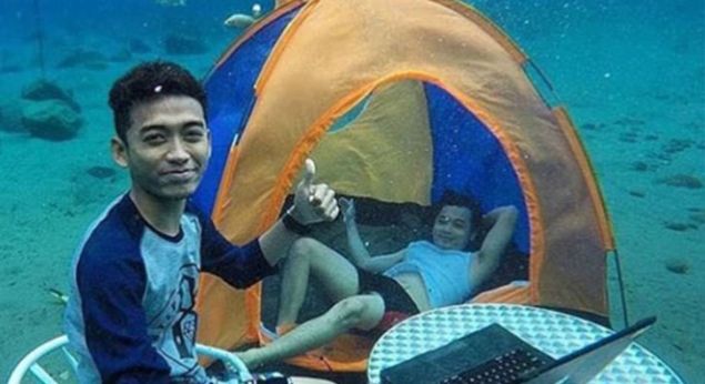 Bu iki gen� adam�n suyun alt�nda �ekti�i �ad�rl� ve laptoplu resmin amac� adeta #YouDidNotSleepThere hesab�n�n Luisa�s�na sinir krizi ge�irtmek olsa gerek.    