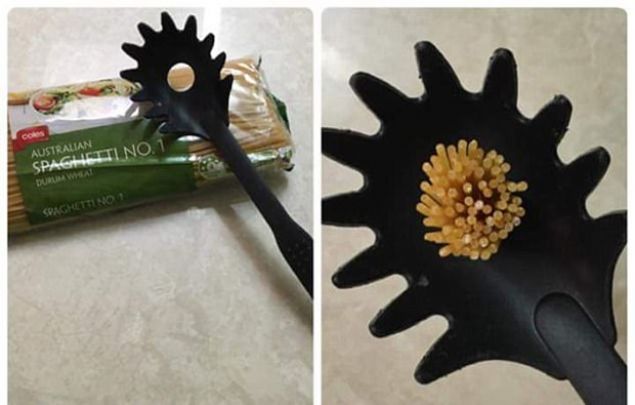 Makarna kaklarnn ortasndaki delik, spagetti lmek iin ideal boyuttadr.  