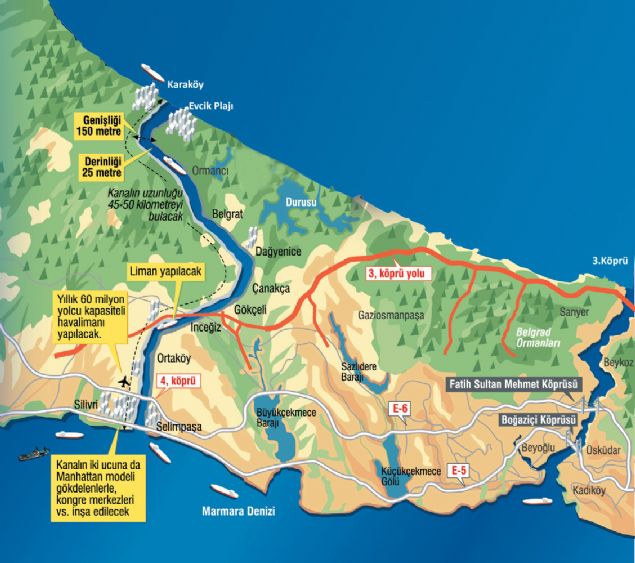 KAMU PLANI<br><br>  G�zergah�n 12 kilometresi Sazl�dere, 8 kilometresi ise K���k�ekmece G�l�'nden ge�iyor. Bir kilometrelik alan ise orman. Geri alan 23 kilometrekarelik alan kamula�t�r�lacak. Projeden en fazla etkilenecek alan 35 bin ki�inin ya�ad��� �ahintepesi. Kaynak: Sabah  