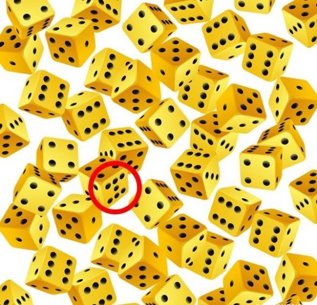  aretli zarda 6 yerine 7 nokta var. 7 noktal zar yanl olan       