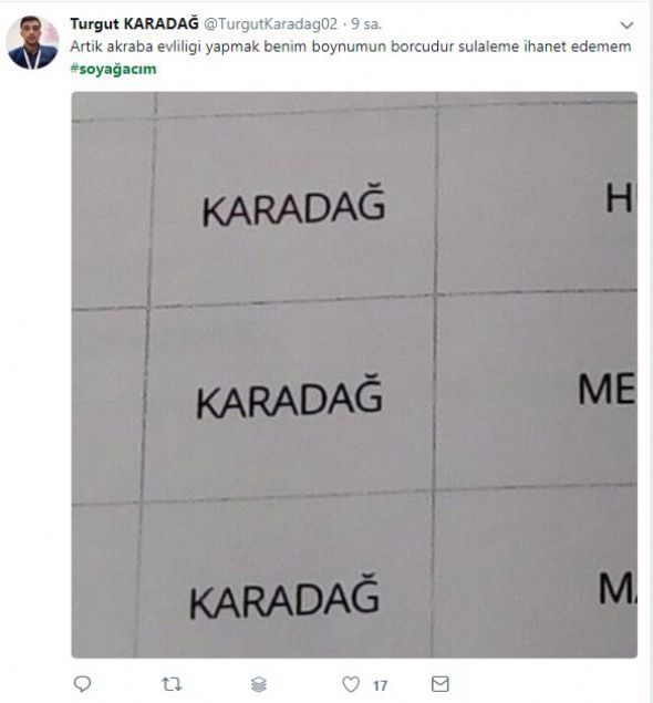 Biliyorsunuz son gnlerin tartmasz en ok konuulan konularndan biri e-devlet'in kard soy aac renme zelii... Neler olmad ki. e-devlet zerinden 1800'l yllara kadar soy aacnn renileceinin aklanmasnn ardndan belki de e-devlet yaynan aldndan bu yana olan en ok giri orann ald. yle ki e-devlet kt daha sonra ise sadece soy aac renme zellii durduruldu. Neyse ki farkl bir zm getirildi. Yine e-devlet zerinden soy aacnz renebiliyorsunuz ama nce bavuru yapmanz ve biraz beklemeniz gerekecek. Kimileri hala ulaamad soy aacna. Ulaanlarn ise ilk ii sosyal medyada bunu paylamak oldu. Ve ortaya yle paylamlar kt ki, kimse kendini glmekten alkoyamad. Ailesinin garip isimleri olanlardan, soyu hi ummad yerlere dayananlara kadar binlerce kii soy aac tweetlerini pei sra att. Bizler de sizler iin e-devlet soy aac renme sonras atlan paylamlar derledik. Hepsi galerinin devamnda.   