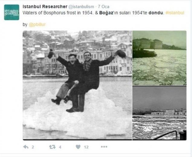  �ubat 1954 tarihli gazetelerde Karadeniz'den gelen buzlar�n liman� kapatt��� haberle�tirildi. Tuna Nehri'nden koparak gelen buz par�alar� y�z�nden botlar�n mahsur kald��� da bu haberlerde yer al�yordu.        