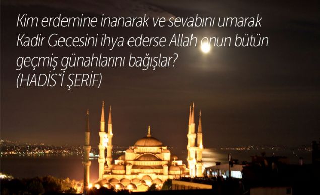  Ebu Hureyre (r.a.)dan : Ramazan ay geldiinde Resulullah (sav) yle buyurmu : Ramazan ay geldi, o mbarek bir aydr, o ayn orucunu Allah size farz klmtr. O ayda cennet kaplar alr, cehennem kaplar kapanr ve eytanlar zincire vurulur. Onda bir gece vardr ki, bin aydan daha hayrldr. O gecenin hayrndan mahrum kalan gerekten mahrum kalmtr. [13]      