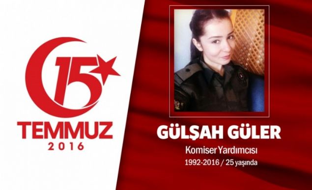 24 yandaki Glah Gler zel harekat polisiydi. Gazi niversitesi Resim retmenlii son snf rencisiyken alan Komiser Yardmcl snavna girmi, polis olmaya hak kazanmt. 2 yllk polisti. lk grev yeri Glba Ankara zel Harekat Daire Bakanl'yd.15 Temmuz gecesi hain darbecilerin gasp ettikleri sava uaklaryla yapt saldrda ehit dt. ehit Komiser Yardmcs Glah Gler 15 Temmuz gecesi hainlerin att bomba ile ehit dt. ehidin annesi, Senin sslerine kurban olurum, bayrana kurban olurum kzm. Gelin olamadn m sen kzm diyerek gzya dkt. ehit zel Harekat Komiser Yardmcs Glah Gler, memleketi Hatay Krkhan'da son yolculuuna duvayla uurland.                 