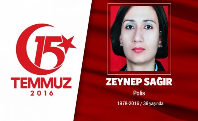 38 yandaki Zeynep Sar, Glba zel Harekat Daire Bakanlnda alyordu. Yaklak 15 yldr polislik mesleini srdren Zeynep Sar, 4 yl Kuveytte grev yaptktan sonra Trkiyenin eitli illerinde mesleini srdrd. Bir sre nce sosyal paylam sitesine 2 ocuunun fotorafn koyarak, Bu kadar ehit yeter mesajn paylamt. 15 Temmuz gecesi hain darbecilerin ele geirdii sava uaklaryla Glba zel Harekat Daire Bakanlna dzenledii saldrda ehit dt. Adana Yreirli ehit komiser Zeynep Sar, vasiyeti gerei Ankara Cebeci polis ehitliine defnedildi.         