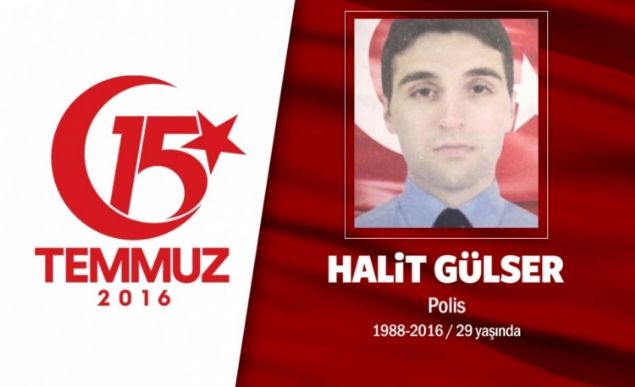 Blc rgte ynelik operasyonlarda gazi olmutu, hain darbeciler tarafndan ehit edildi. 29 yandaki Halit Glser, zel harekat polisiydi. Daha birka ay nce memleketi Diyarbakr'n Sur ilesinde dzenlenen operasyonda yaralanmt. Tedavisinin ardndan grev yeri olan Ankara zel Harekat Daire Bakanlndayd. 15 Temmuz gecesi, hain darbecilerin gasp ettikleri sava uaklaryla dzenledii saldrda yaraland. Kaldrld hastanede yaplan tm mdahalelere ramen kurtarlamad, ehit dt. ehit zel harekat Halit Glser, doum yeri olan Diyarbakrn Dicle ilesi Pekmezciler kynde topraa verildi. 10 kardeli bir ailenin ocuu olan ehit polis, evli ve iki ocuk babasyd.               