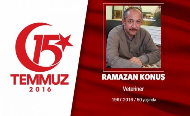 Baba ehit dt, kz gazi oldu. 49 yandaki Ramazan Konu, Nide'nin Bor ilesinde domu bir veteriner hekimdi. Grev yeri Balkesir'in Bandrma ilesi Gda, Tarm ve Hayvanclk Mdrl'yd. Evli ve  ocuk babasyd. Ankara'da bulunan ocuklarn alp Bandrma'ya dnmek iin ksa sreliine bakente gelmilerdi. 15 Temmuz gecesi, ei Hacer ve kz Rmeysa ile birlikte yola kt. Eine, 'Bu bir vatan mcadelesi, Bugn lmeyeceksek ne zaman leceiz' dedi. Darbeci hainlerin Genelkurmay Bakanl nnde yapt saldrda ehit dt. Ayn saldrda kz Rmeysa da yaraland.ehit Ramazan Konu, baba oca Bor'da vatan toprana emanet edildi.             
