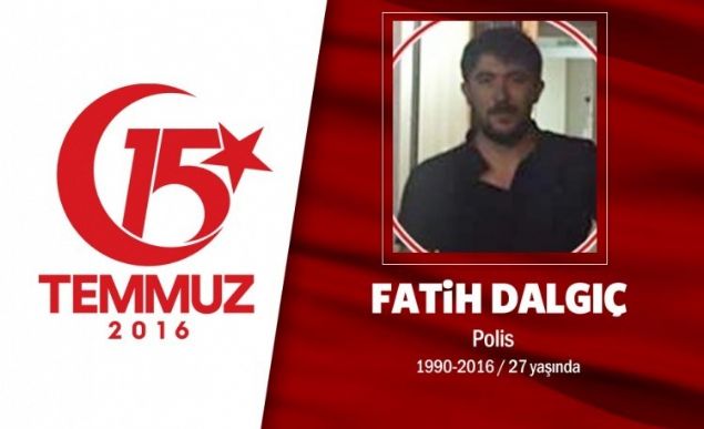 26 yandaki Fatih Dalg, rnak l Emniyet Mdrl'nde grevliydi. stanbul'a izin iin gelmiti. 15 Temmuz darbe giriimi gecesi engelky Sabanc Polis Merkezi Amirlii'nin bir grup darbeci tarafndan ablukaya alndn renen polis memuru Fatih Dalg, acil yardma ihtiya olduunu renerek hemen polis merkezine gitti. Darbeci hainler sonuna kadar arpt, hainlerin atklar atete yaralanarak hastaneye kaldrlan kahraman polis ehit oldu. ehit Polis Memuru Fatih Dalg, memleketi Eskiehir'de, ifteler Aliken Mahallesi'nde ebediyete uurland.   