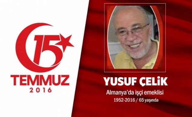 En son grntleri mcadele ettii tankn stnde ekildi, ehit dt.65 yandaki Yusuf elik, Almanya'dan emekli bir iiydi. Tatilini Trkiye'de geiriyordu.  Halk direniine katlrken hi tereddt etmedi, telefonunu ve czdann bile yanna almad. 15 Temmuz gecesi Cumhurbakan Erdoan'n arsyla sokaa indi. Ankara sokaklarndaki darbeci hainlerle att.  ehidin olu, babasnn televizyonda yaynlanan 15 Temmuz klibinde grnce gzyalarn tutamam, 'Babam grntde, tankn stndeydi. Darbeci bir askeri tanktan karmaya alyordu.' dedi.  Genelkurmay Bakanl nndeki kavakta hainlerin saldrs sonucu yaraland, kaldrld hastanede ehit dt. Hastanedeki grevlilere, ismini ve memleketini ancak syleyebilmi. ehit ei, 'Eimin cenazesini ok zor bulduk.' aklamasn yapt. ehit Yusuf elik, Aksaray'da son yolculuuna uurland.       