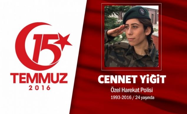 Bir ay sonra nianlanacakt, nian yzkleri bile hazrd. 23 yandaki Cennet Yiit, Gazi niversitesi Eitim Fakltesi Resim retmenliinden mezun oldu. Atanamaynca polis olmaya karar verdi. Komiser yardmcs olarak Ankara Glba zel Harekat Daire Bakanl'nda grev yapyordu.Hain darbecilerin zel harekat tesislerini bombalamas sonras ehit dt. ehidin kardei, 'Yarm kaldm kuzum, iimden bir paray sktn de gittin, kavurdun gittin' diyerek feryat etti. ehit komiser yardmcs Cennet Yiit'in cenazesi memleketi Kayserinin Bnyan ilesinde son yolculuuna uurland.           