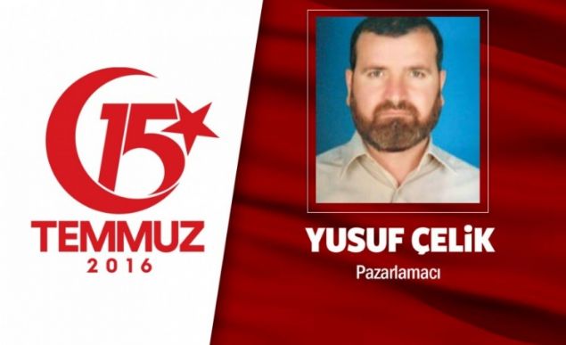 Tanklarnn nne yatarak darbeci hainleri durdurmaya alt, ehit oldu. 46 yandaki Yusuf elik, Ankara'da esnaflk yapyordu. Hain darbe giriimi sonras darbeci hainlerin igal ettii Genelkurmay Bakanl nne ilk gelenler arasndayd, en nde giderek tanklarn yaknlarna ulat, can pahasna tanklarn nne yatt. Darbeci hainlerin atei sonucu ehit dt. Ei o gece haber alamad, ehit Yusuf elik'in arac bir gn sonra bulundu. Ardndan ehit olduu haberi geldi. ehidin babas, 'Mesele vatansa gerisi teferruattr, olum gl bahesine girer gibi Hakk'a yrd' dedi. ehit Yusuf elik, memleketi ankr merkez Tney kynde son yolculuuna uurland.       