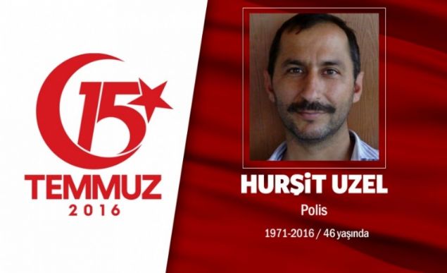 Son telefon grmesinde 'Bomba atld, yarallara yardm ediyorum' dedikten sonra telefonunu kapatt. Ardndan gelen saldrda ehit oldu. 44 yandaki Hurit Uzel, zel harekat polisiydi. 2 yl sonra emekli olmay planlyordu. 15 Temmuz gecesi darbe giriimini duyar duymaz Glbandaki zel Harekat Daire Bakanlna gitti. O srada hain darbeciler ele geirdikleri sava uaklaryla zel Harekat Dairesine saldrd. lk saldrdan yara almadan kurtulan Hurit zel, yarallara yardm ediyordu. Darbecilerin sava uayla ikinci saldrsnda ehit oldu. ehit Hurit Uzel'in cenazesi memleketi Hatay'n Krkhan lesi'nde son yolculuuna uurland. ehit Hurit Uzelden geriye en by 19, en k 6 yandaki yetim 3 ocuu kald.       