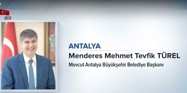                                                                 ANTALYA<br>  MENDERES T�REL<br>  ANTALYA B�Y�K�EH�R BELED�YE BA�KANI<br><br>                                                          