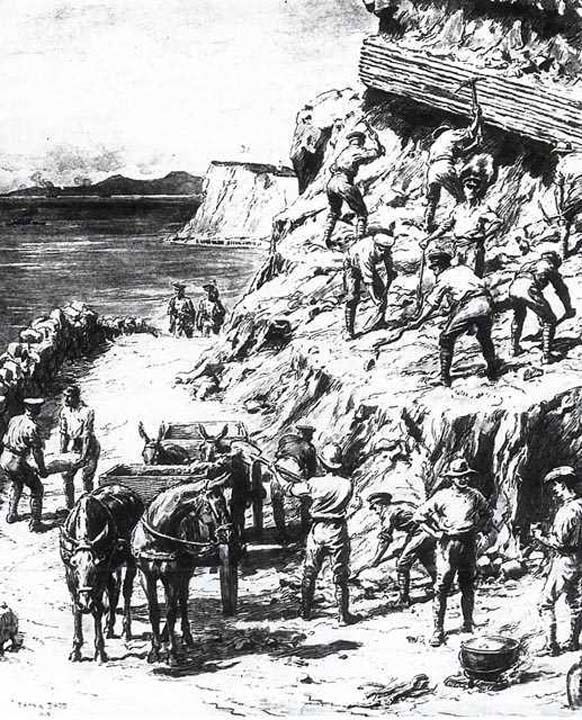 anakkale'de siper kazan ngiliz askerleri (llstrasyon Frank Dadd,1915)   