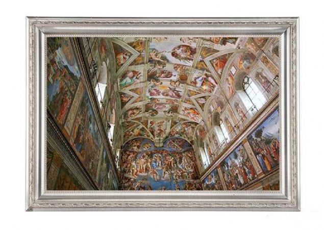 Michelangelo, tavan fresklerini, Papa II. Julius iin 1508-12 arasnda yapm, zel bir iskele zerinde tek bana almtr.  <br><br>  Dnyann Yaratl ve nsann D gibi konumlarn betimlendii ana panolar Eski ve Yeni ahit figrleriyle sarlmtr.             