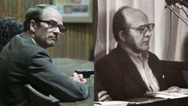 11. Nikolai Fomin rolndeki Adrian Rawlins / Ba mhendis     <br><br>  Ba mhendis Fomin saat 4:30da 4. kontrol odasna geldi. Akimov bozulmam bir reaktr ve acil su besleme tanknn patladn bildirdi.   <br><br>  Fomin personele reaktre su takviyesi iin bask yapmaya devam etti. Fomin, Dyatlov gittikten sonra, yerine C nitesinin atsna trmanmas ve reaktr incelemesi iin Sitnikov'a emir verdi.  <br><br>  Sitnikov orada lmcl bir radyasyona maruz kald. Dndnde reaktrn tahrip olduunu bildirse de Fomin ve Bryukhanov ona inanmad.   <br><br>  Fomin yaptklar nedeniyle hakim karsna kt ancak psikolojik olarak bitmiti. ntihara kalkt, bu yzden dava ertelendi.  <br><br>  Ancak Viktor Bryukhanov ve Anatoly Dyatlov ile birlikte 10 yl hapis cezasna arptrld.  <br><br>  Dierleri gibi salk problemleri nedeniyle erken tahliye edildi.  <br><br>  (Listelist)       