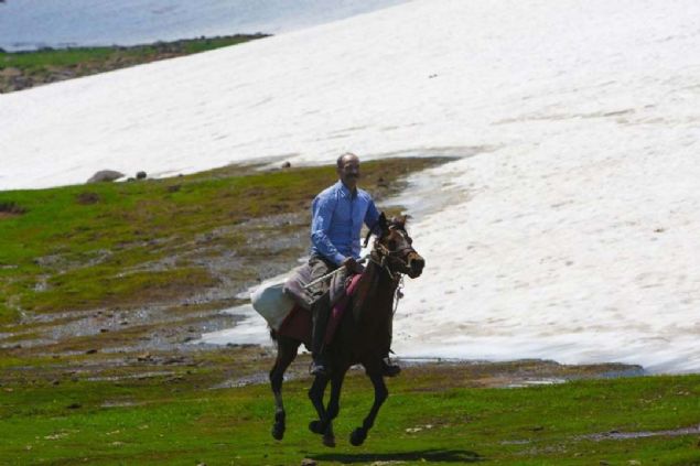 Mutluca Yaylas'nda atn drtnala sren bir kyl. 