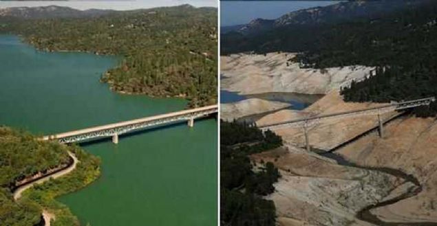 Bir baraj gl olan ve Kaliforniya'da bulunan Oroville Gl'ndeyiz bu kez de... 2010 Temmuz'da ekilen grnt solda... Sadaki grnt ise 2016 ylna ait... Deiim inanlmaz! 
