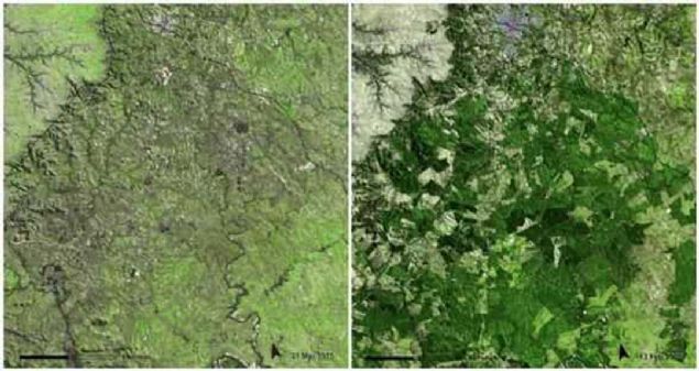 Arjantin'deki Mar Chiquita Gl'nn 1998 ylnn temmuz aynda ekilen bir grnts ile 2011 ylnn eyll aynda ekilmi bir grnts. 