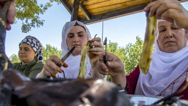 Zeynep Aslan da, s�ca�a ra�men severek t�kettikleri babaganu� i�in ate�in ba��nda zevkle patl�can k�zlediklerini dile getirdi. 