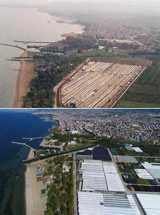 Fotorafta, Yalova Bahelievler Mahallesinin eski ve yeni hali grlyor.    