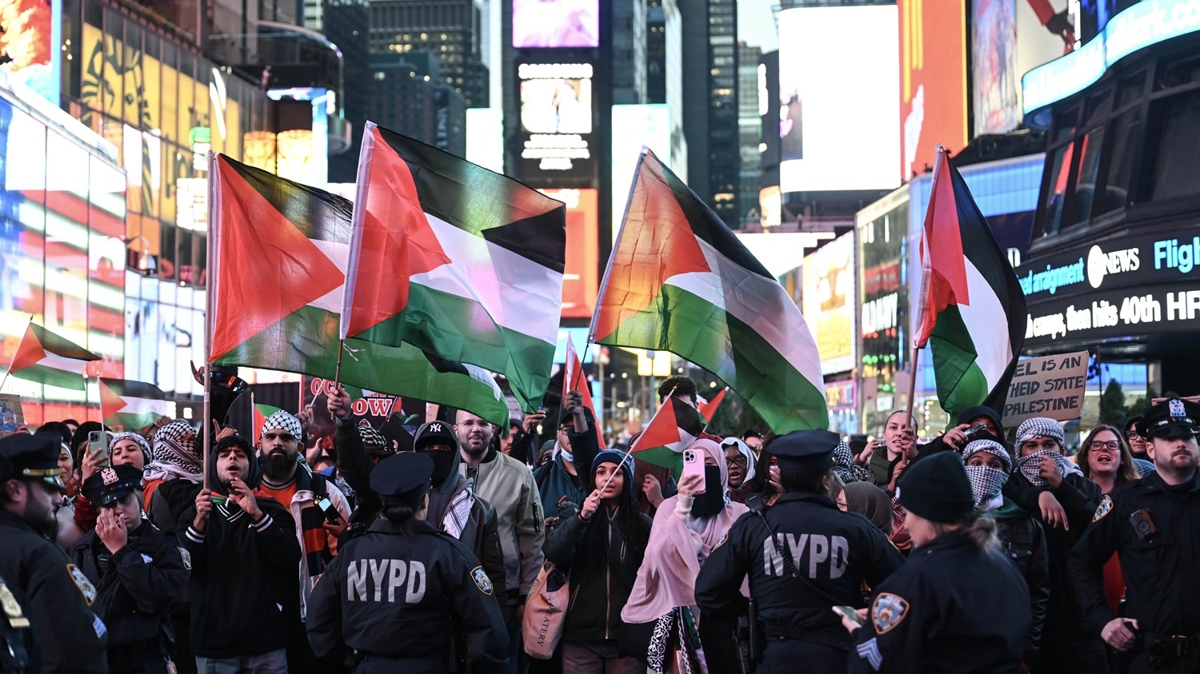 ABD'de Filistin'e destek gsterisi: New York sokaklarnn kalbi Gazze iin att